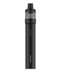 A sleek, black Vaporesso GTX Go 80 Kit stands upright. This vaping device features a cylindrical shape with a transparent top section and a power button on its front. The brand name, "Vaporesso," is printed vertically near the bottom, showcasing its advanced leak-resistant technology.