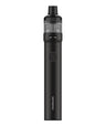 A sleek, black Vaporesso GTX Go 80 Kit stands upright. This vaping device features a cylindrical shape with a transparent top section and a power button on its front. The brand name, "Vaporesso," is printed vertically near the bottom, showcasing its advanced leak-resistant technology.