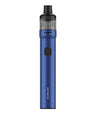 A blue Vaporesso GTX Go 80 Kit with a black mouthpiece and a transparent tank. The kit features a button on its front and has the brand name "Vaporesso" printed vertically near the bottom, showcasing advanced leak-resistant technology for a seamless vaping experience.
