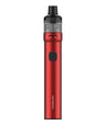 A sleek, red vaporizer with a cylindrical design. It has a transparent top section for the e-liquid chamber and a black mouthpiece. The body has a single rectangular button, features leak-resistant technology, and the brand name "Vaporesso GTX Go 80 Kit" is printed vertically at the bottom.