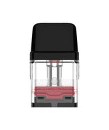 Vaporesso Xros Pods with clear tank and black mouthpiece, designed for MTL vaping, showing internal coil and wick, isolated on a white background.